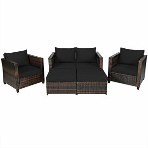 Costway 5 Pieces Patio Cushioned Rattan Furniture Set-Black