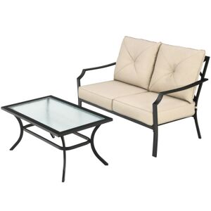 Costway 2 PCS Patio Outdoor Cushioned Sofa Bench with Coffee Table-Beige