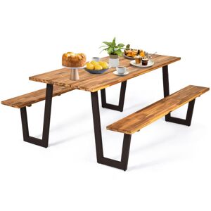 Costway 70 Inch Dining Table Set with Seats and Umbrella Hole