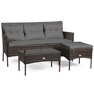 Costway 3 Pieces Patio Furniture Sectional Set with 5 Cozy Seat and Back Cushions-Gray