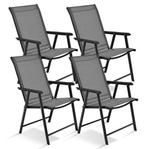Costway 4-Pack Patio Folding Chairs Portable for Outdoor Camping-Gray