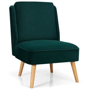 Costway Velvet Accent Chair with Rubber Wood Legs for Living Room-Green