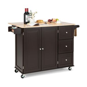 Costway Kitchen Island Trolley Cart Wood with Drop-Leaf Tabletop and Storage Cabinet-Brown