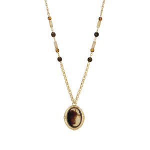 Antique 2028 Gold-Tone Antique Glass STone Necklace - Female - Brown