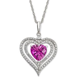Macy's Lab-Created Pink Sapphire (1-3/8 ct. t.w.) & White Sapphire (1/2 ct. t.w.) Heart Halo 18" Pendant Necklace - Female - Pink Sapphire - Size: 18