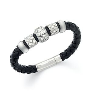 Macy's Men's Stainless Steel Bracelet, Bead and Braided Black Leather Bracelet - Male - No Color