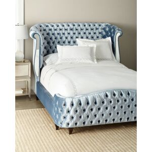Haute House Brigitte Tufted Mirror Panel Queen Bed - Size: QUEEN BED - BLUE