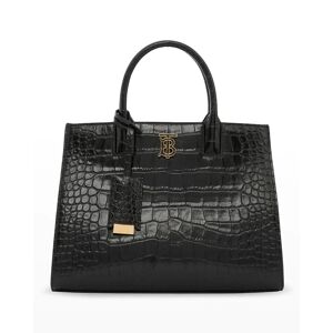 Burberry Frances Croc-Embossed Leather Top-Handle Bag - BLACK