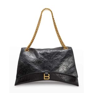 Balenciaga Crush Large Crinkled Leather Chain Shoulder Bag - 1000 BLACK