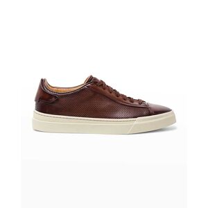 Santoni Men's Perforated Leather Low-Top Sneakers - Size: 12D - BROWN