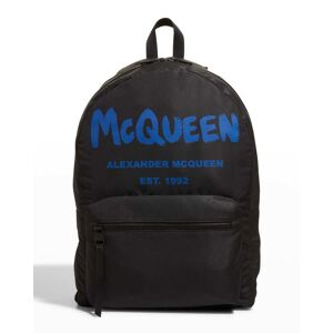 Alexander McQueen Men's Metropolitan Graffiti Logo Backpack - BLACK/BEIGE