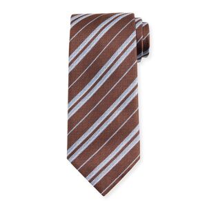 Brioni Men's Double-Stripe Silk Tie - BROWN/BLUE