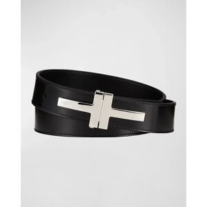 TOM FORD Men's Double T Leather Belt - Size: 48in / 120cm - BLACK
