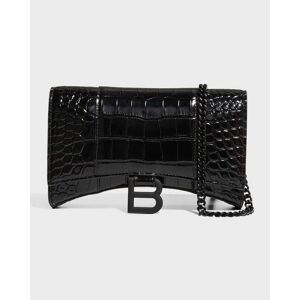 Balenciaga Hourglass Croc-Embossed Chain Wallet - BLACK