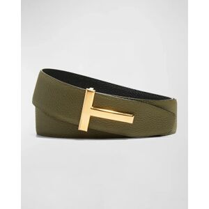 TOM FORD Men's T-Buckle Reversible Leather Belt, 40mm - Size: 48in / 120cm - SAGE BLACK