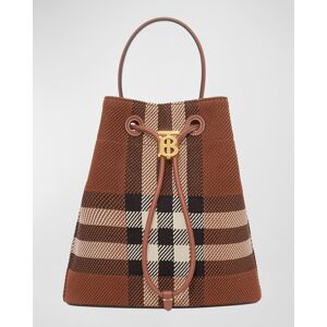 Burberry Small Check Knit Drawstring Bucket Bag - DARK BIRCH BROWN