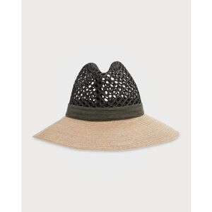 Brunello Cucinelli Monili-Band Open-Weave Sun Hat with Sold Straw Brim - Size: X-SMALL - CKT68 BLACK BEIGE