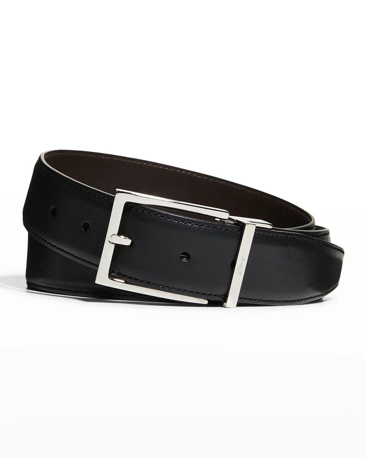 Brioni Men's Reversible Leather Buckle Belt - Size: 44in / 110cm - BLACKDARK BROWN