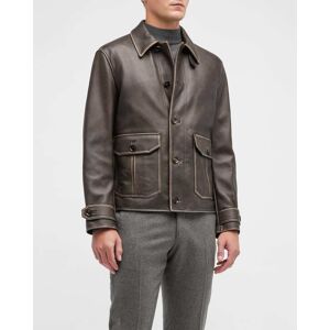 Brioni Men's Leather Jacket - Size: 58 EU (48 US) - BEIGE BROWN