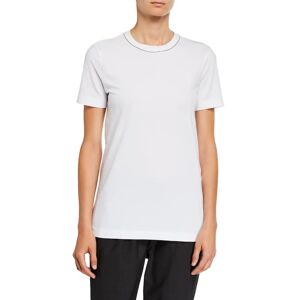 Brunello Cucinelli Monili-Beaded Flat Cotton Jersey Short Sleeve T-Shirt - Size: SMALL - WHITE