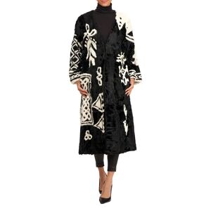 Oscar de la Renta Lamb-Intarsia Velvet Short Coat - Size: X-SMALL - BLACK/WHITE