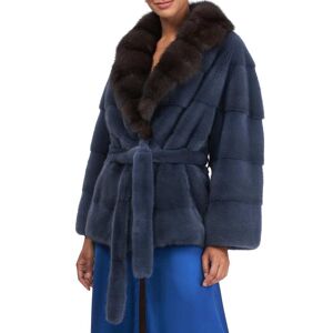Gorski Long Hair Mink Jacket With Sable Collar - Size: MEDIUM - BLUE/SILVER