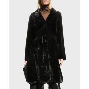 Gorski Sheared Mink Short Coat With Long Hair Mink Skirt Bottom Trim And Double Fur Hood Reversible To Taffeta - Size: X-LARGE - BLACK