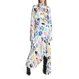 Balenciaga Doodle-Print Twisted Drape Midi Dress - Size: 36 FR (4 US) - BIANCO