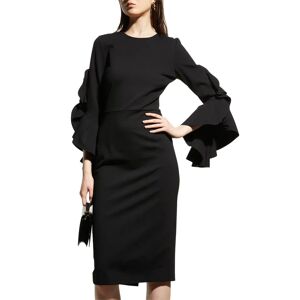 MeimeiJ 3/4-Sleeve Ruffle Midi Dress - Size: 40 IT (4 US) - BLACK