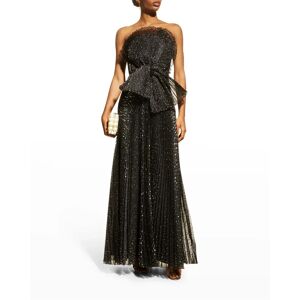 Alberta Ferretti Spiral Bow Metallic Plisse Strapless Bustier Gown - Size: 38 IT (2 US) - BLACK GOLD