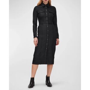 7 For All Mankind Coated Snap-Front Midi Dress - Size: MEDIUM - COATED BLACK