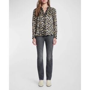 7 For All Mankind Leopard Button-Front Silk Shirt - Size: MEDIUM - LEOPARD