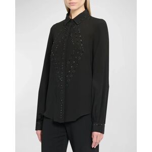 Elie Saab Studded Silk Crepe Collared Shirt - Size: 34 FR (2 US) - BLACK