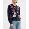 Johnny Was Junia Velvet Floral-Embroidered Bomber Jacket - Size: XX-LARGE - MIDNIGHT BLUE