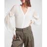 AS by DF Amber Crinkled Chiffon Button-Front Blouse - Size: LARGE - IVORY