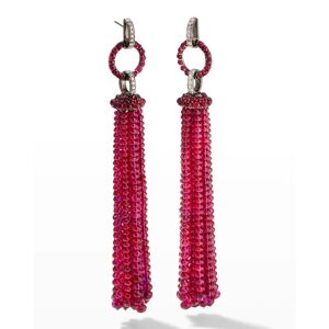 Bayco White Gold Natural Ruby Bead and Diamond Earrings