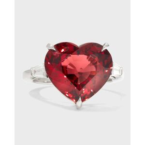 Fine Emeralds Platinum Heart Burma Spinel and Tapered Baguette Diamond Ring