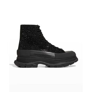 Alexander McQueen Men's Crystal-Embellished Leather Tread Slick Boots - Size: 40 EU (7D US) - BLACK/SILVER