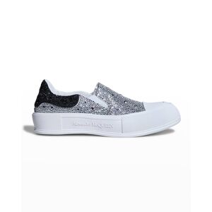 Alexander McQueen Men's Crystal-Embellished Leather Low-Top Slip-On Sneakers - Size: 43 EU (10D US) - MULTI WHT