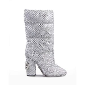 Dolce & Gabbana Crystal Quilted Nylon Boots - Size: 8B / 38EU - SILVER