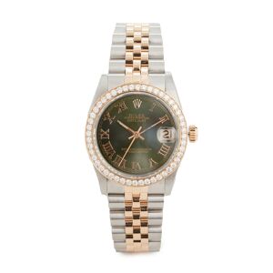 Pre-Owned Rolex Mid Size 31mm TT Rolex Date Just Olive Watch  - Silver/Green - Size: One Size - Gender: female