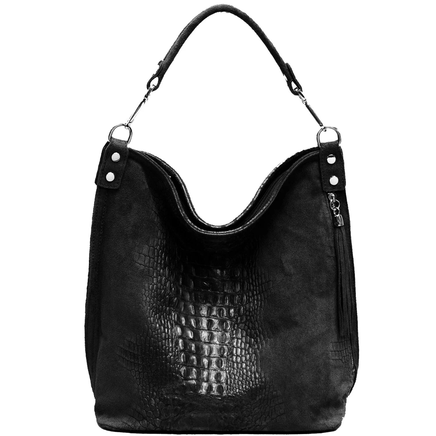 Sostter - Black Croc Suede Leather Hobo Shoulder Bag Bxyre - female