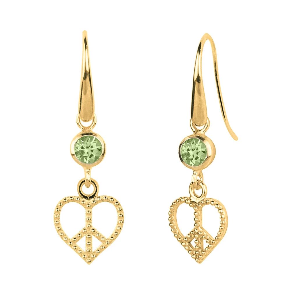 Charlotte's Web Jewellery - Peace Heart Gold Drop Earrings - Peridot - female