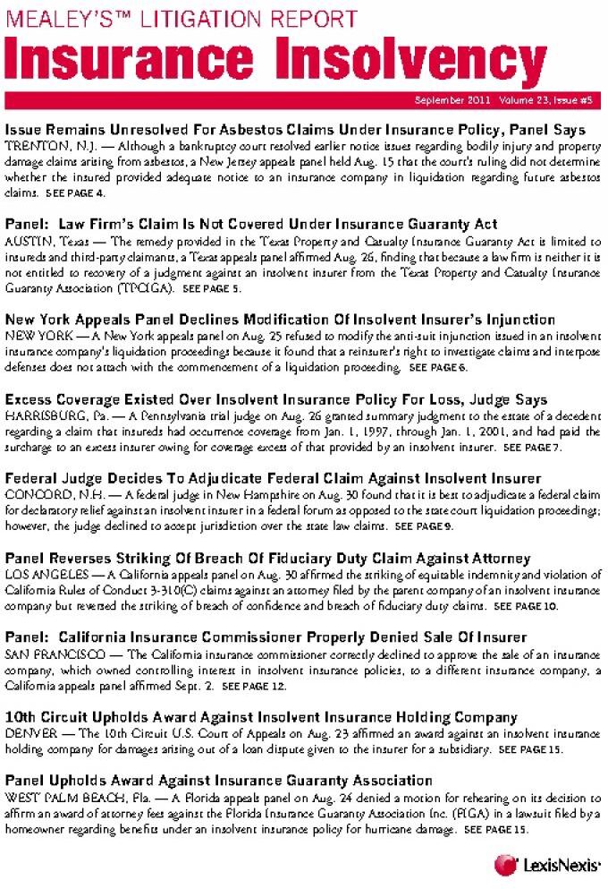 Mealey Publications Mealey's Litigation Report: Insurance Insolvency