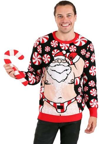 Santa Candy Cane Ugly Christmas Sweater