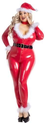 Plus Size Sexy Liquid Latex Santa Jumpsuit for Women