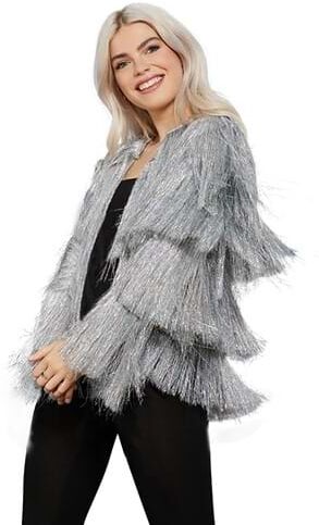 Womens Silver Fringe Tinsel Jacket