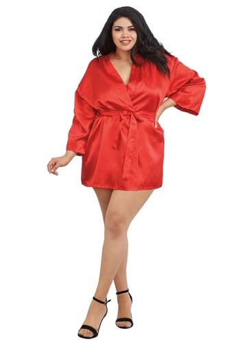 Women's Plus Size Red Charmeuse Chemise and Robe