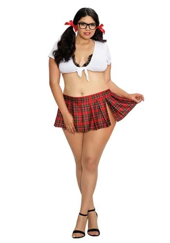 Women's Plus Size Sexy Crop Top Schoolgirl Costume Set