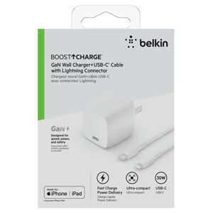 Belkin BOOST UP CHARGE™ USB-C Wall Charger Base with a 3.3ft USB-C to Lightning Cable Cord - White